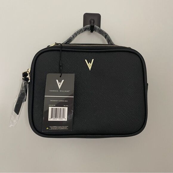 Vanessa Williams Pebbled Leather Purse Minimalist Black Structured Crossbody Bag - Picture 1 of 9